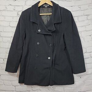 Steve By Searle 100% Wool Pea Coat Womens 10 Black Button Down Double Breasted
